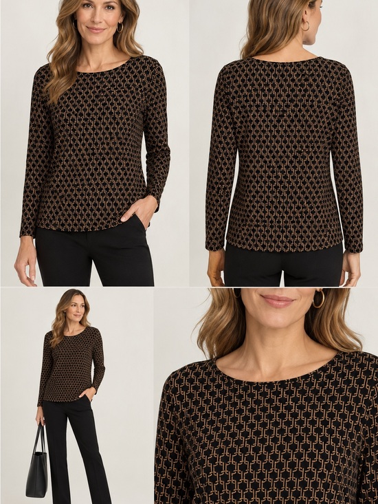 Chico's Tops - Chico's Black and Tan Geometric Long Sleeve Top Chico size 0 (US size 8)